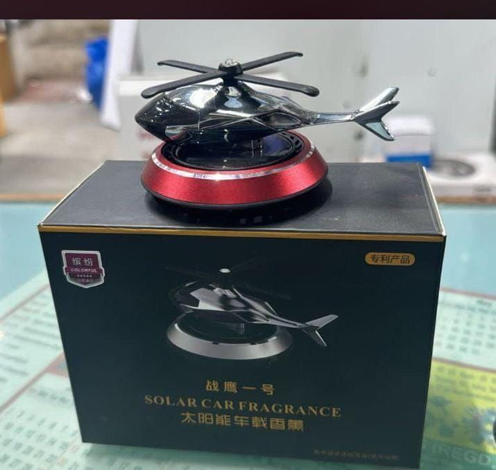 Solar Powered Car Perfume Diffuser Dispenser Helicopter Design, Auto Rotation Fan For Car Dashboard with Perfume liquid & Organic Fragrance 20% discount