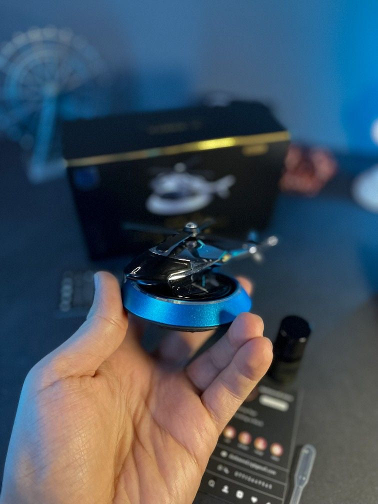Solar Powered Car Perfume Diffuser Dispenser Helicopter Design, Auto Rotation Fan For Car Dashboard with Perfume liquid & Organic Fragrance 20% discount