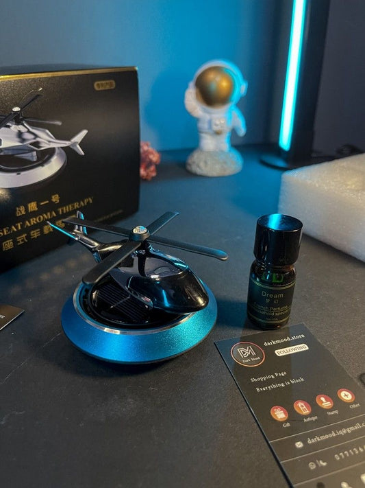 Solar Powered Car Perfume Diffuser Dispenser Helicopter Design, Auto Rotation Fan For Car Dashboard with Perfume liquid & Organic Fragrance 20% discount